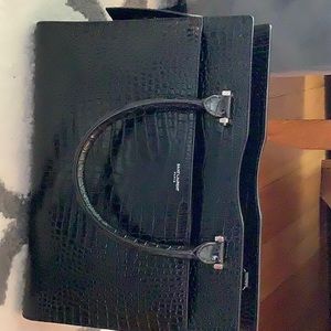 SAINT LAURENT Crocodile Embossed Patent Leather Uptown Bag . With Pouch!